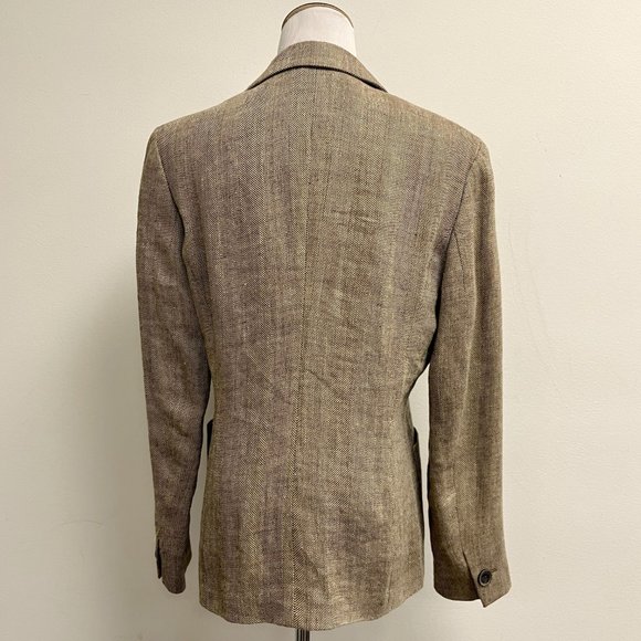 Max Mara herringbone blazer brown tan Italy linen 8 - Picture 4 of 8